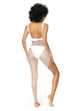 Robe de plage en grosse résille blanche - MAL77013WHT